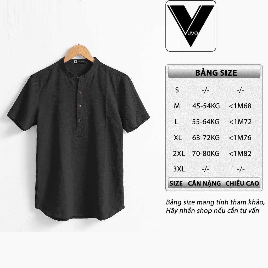 Áo Đũi Nam Cổ Tàu, Sơ Mi VuVo Official Tay Ngắn 4 Khuy Cao Cấp