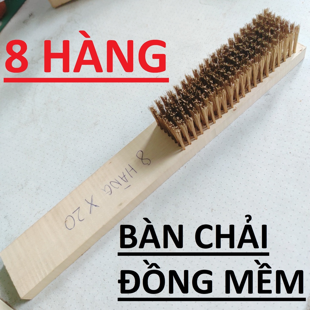 BÀN CHẢI ĐỒNG 6 HÀNG, CÁN GỖ SỒI KÍCH THƯỚC 200MM CHUYÊN ĐÁNH RỈ , LÀM SẠCH BỀ MẶT KIM LOẠI