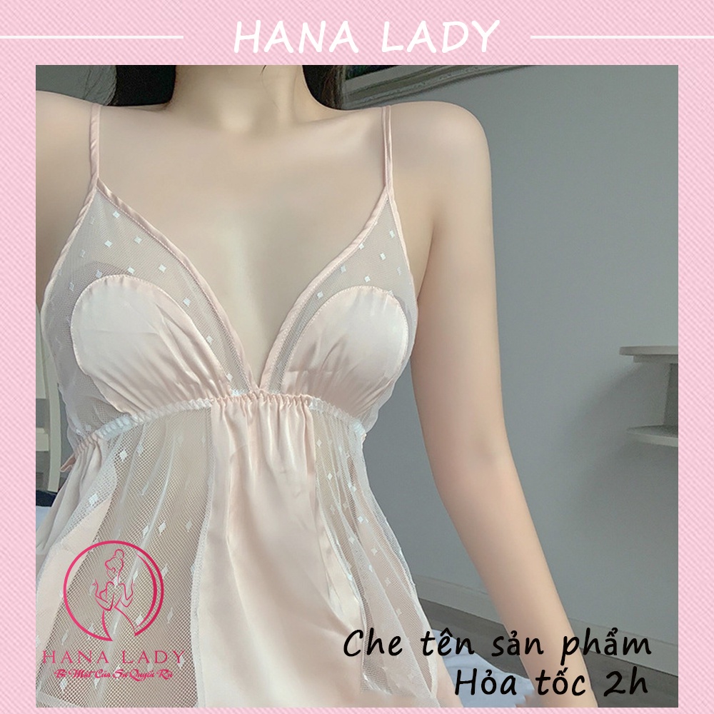 Váy ngủ sexy, đầm ngủ lụa phối ren chấm bi cao cấp còn quần quyến rũ gợi cảm VN466