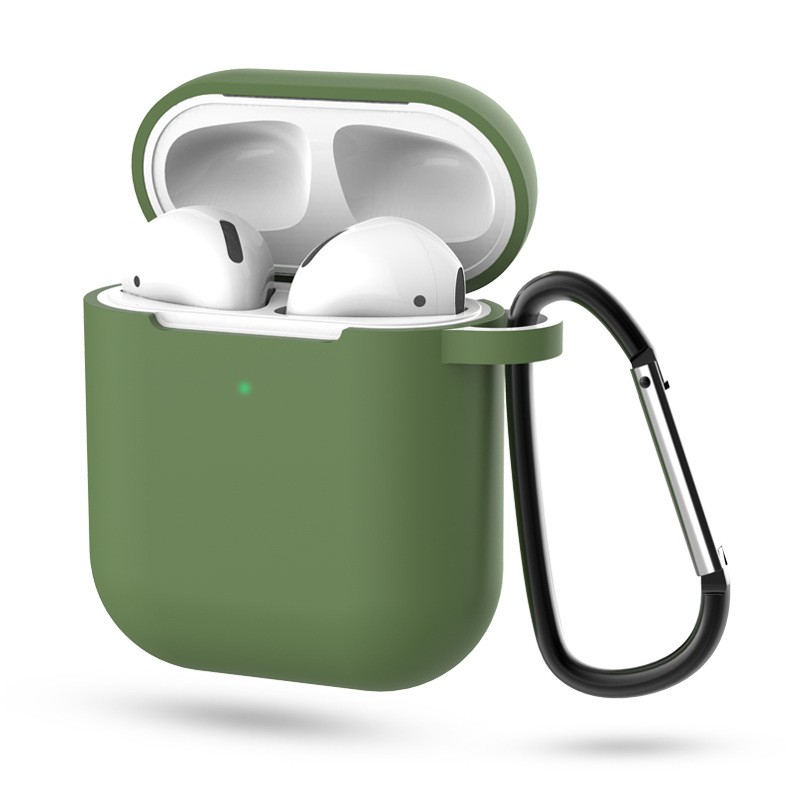 Airpods 2 case silicon tráng nhung chống sốc 1.5 mm có kèm móc chống rơi nút bảo vệ chân sạc