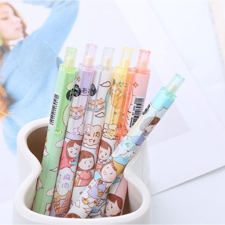 Bút Gel Bấm Hình Cô Gái Mực Đen 0,5mm Dễ Thương H165