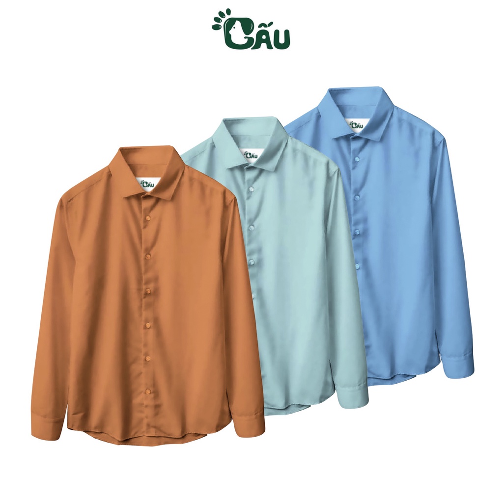 Áo sơ mi nam GẤU 194 cổ thuyền tay dài vải lụa coton mềm, thoáng mát, ít nhăn - form regular fit - Trơn Cổ Bẻ 02