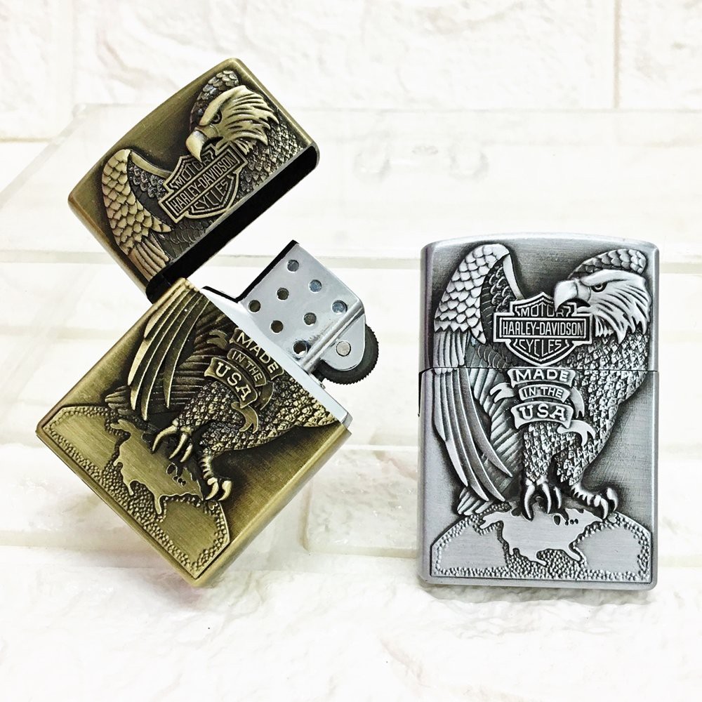 Vỏ Bật Lửa Zippo Khắc Nổi Logo "HARLEY-DAVIDSON" Hình Đại Bàng Nước Mỹ