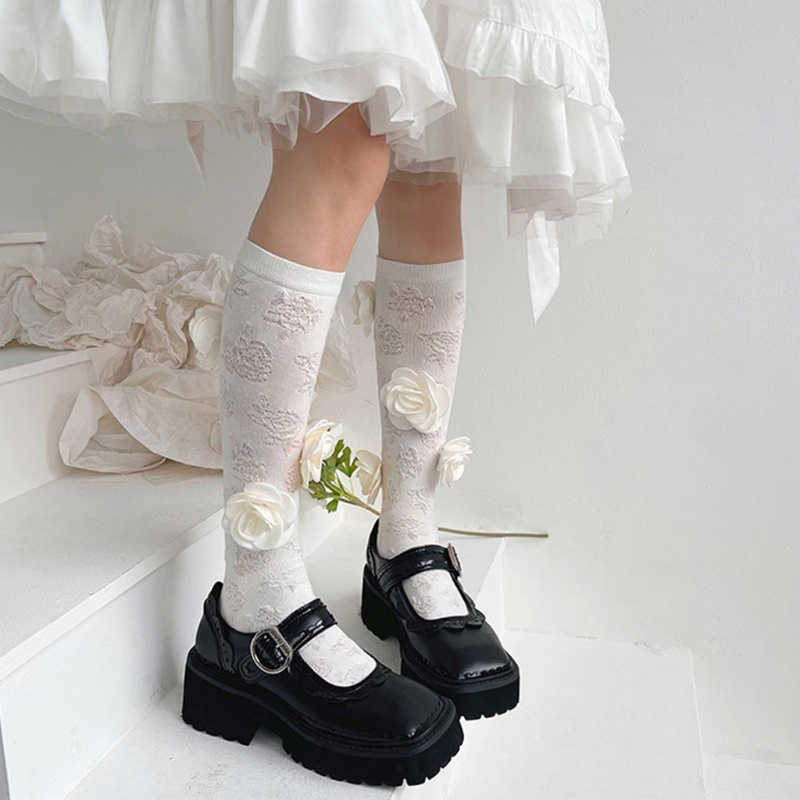 Tất Bắp Chân Cotton In Họa Tiết Hoa 3D Phong Cách Lolita Cho Nữ
