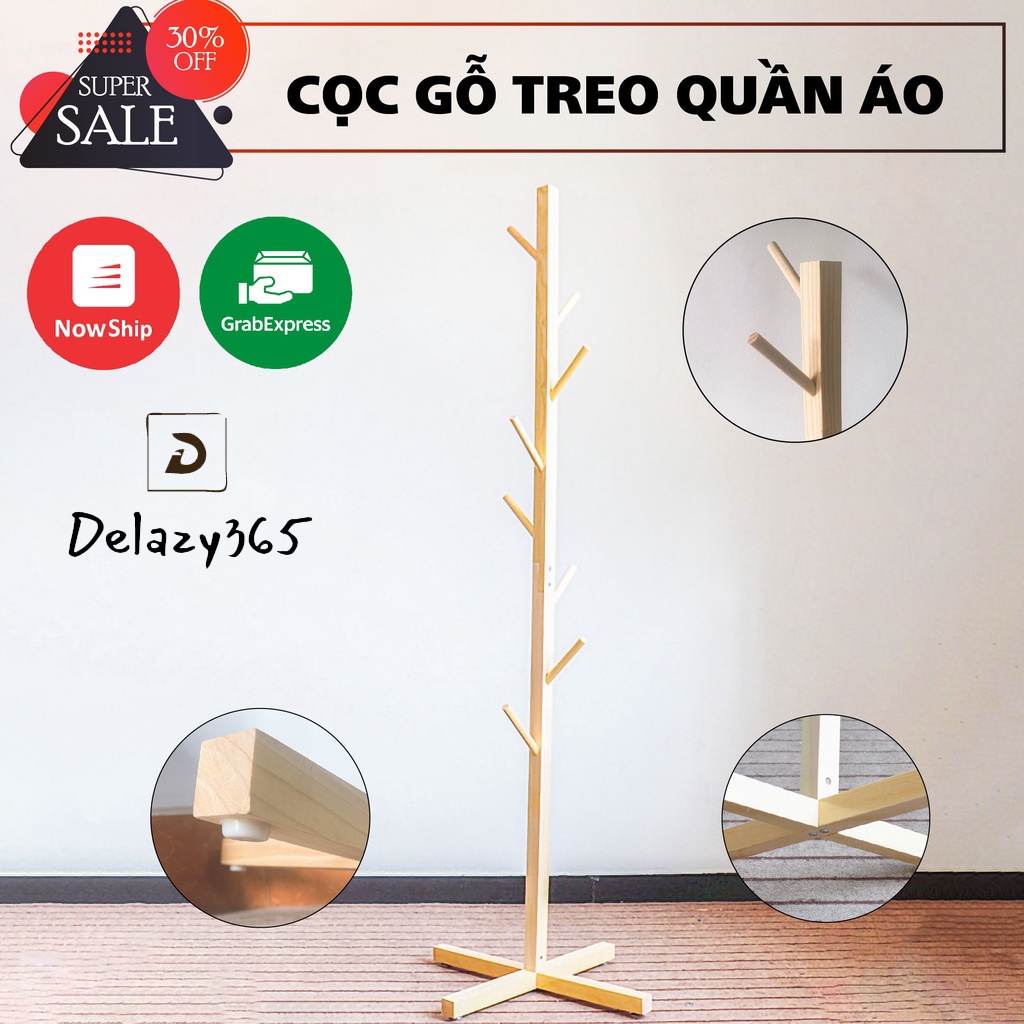 Cây treo quần áo, túi xách, mũ, nón đa năng bằng gỗ