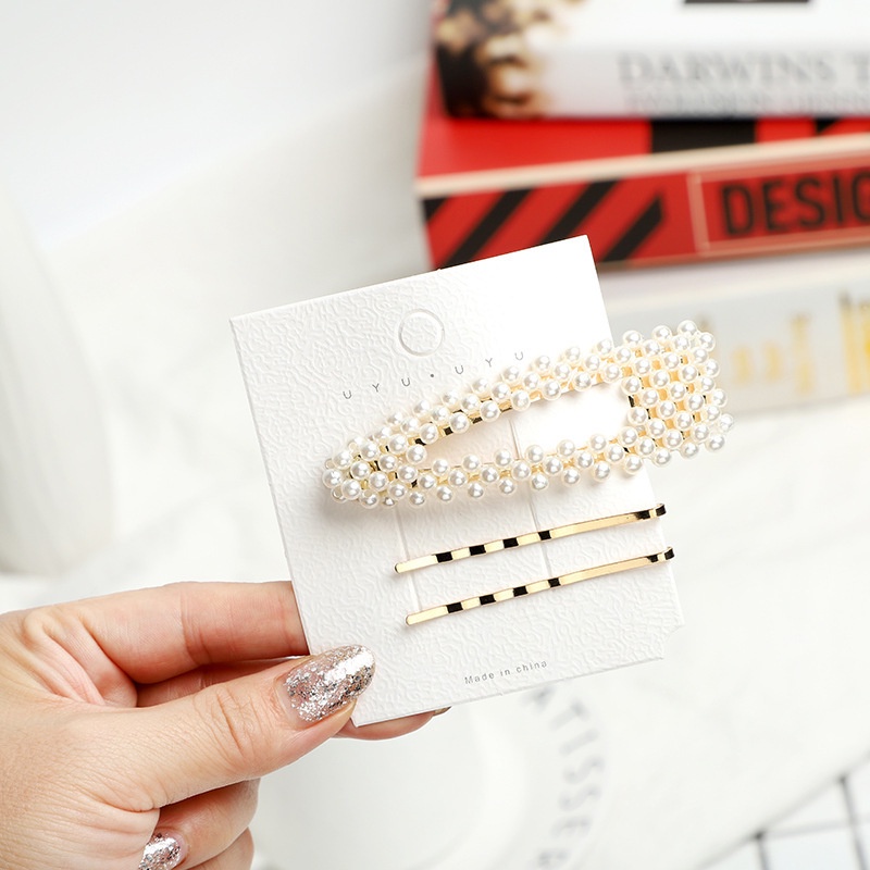 🥭Neon074 Set 3/4 Cái Kẹp Tóc Ngọc Trai Hình Khối Phong Cách Hàn Quốc Phụ Kiện Tóc Nữ Bộ 4 mảnh Kẹp tóc ngọc trai Tóc mái bằng hợp kim Tạo kiểu phụ kiện cho bạn gái nữ