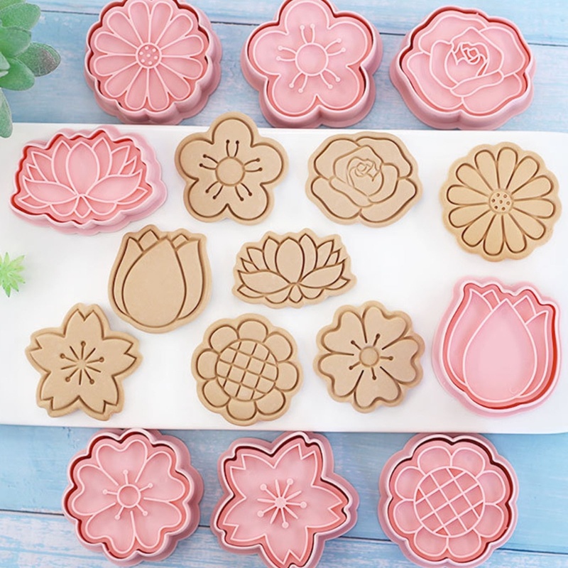 Set 8 Khuôn Làm Bánh Tạo Hình Bông Hoa Hoạt Hình Dễ Thương