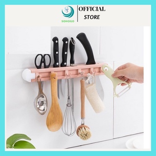 [NOWSHIP]-Kệ dán tường treo đồ đa năng, chịu lực tốt - Kệ dán tường đựng dao kéo có 6 móc