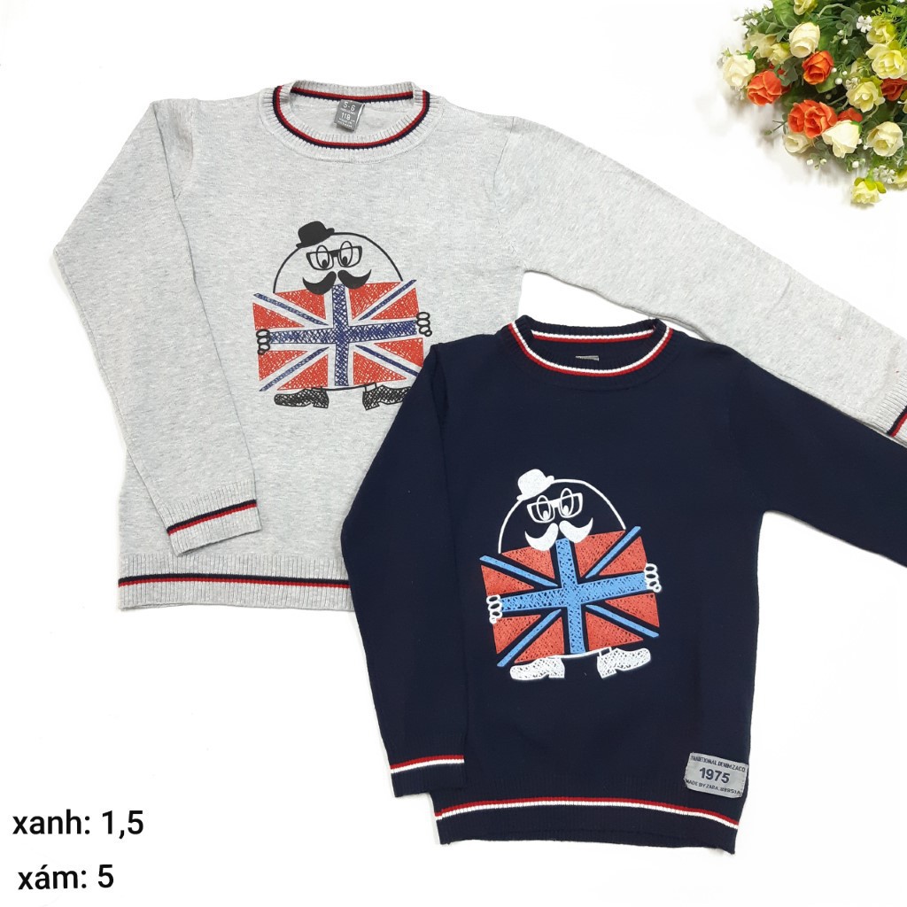 DG59-AL-12- Áo len bé trái, dài tay, chất len ko xù, in hình kute, size 1-8, made in Việt Nam