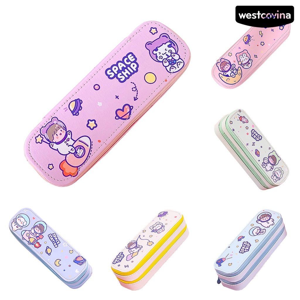 [Hot]✍Túi Đựng Bút Hai Lớp Bằng Da Giả Có Khóa Kéo Kích Thước Lớn