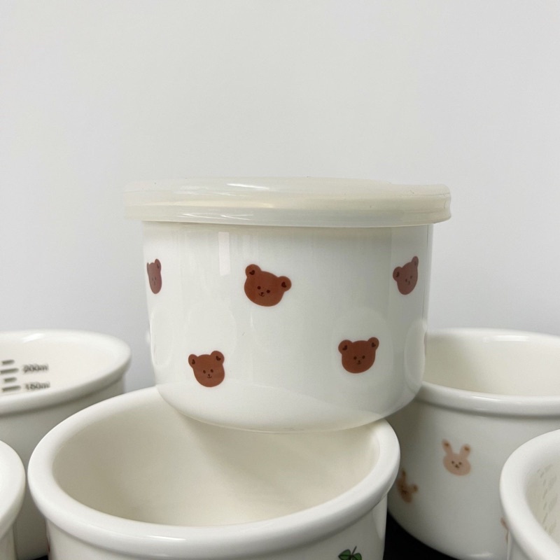 Bát/hũ sứ ăn dặm cho bé phong cách Hàn Quốc có nắp đậy silicone 225ml - nhiều mẫu