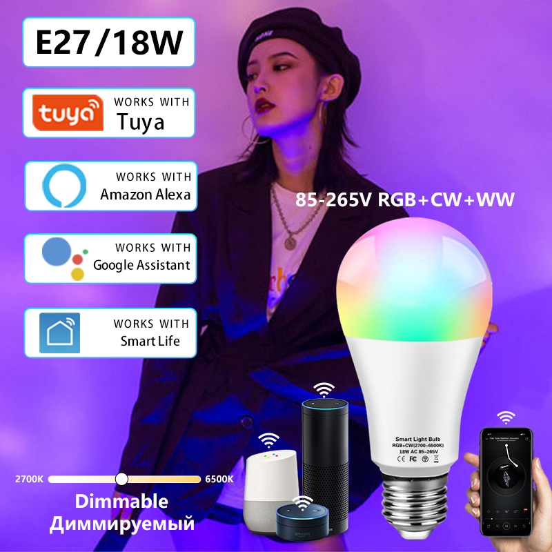 GOOGLE Bóng Đèn led Thông Minh e27 Điều Chỉnh Giọng Nói Kết Nối wifi 18w 15w 12w 12w rgb 85-265v