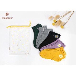 (combo 5 đôi vớ đủ 5 màu ) vớ tất cổ ngắn hoa cúc thời trang cute Cotton80%, Polyester15%, Elastane5%) UL402
