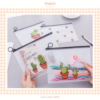 Túi Bút Trong Mờ Đơn Giản Hoạ Tiết Cây Xương Rồng Cactus