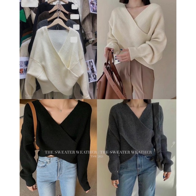 (Ảnh thật) Áo len dài tay vạt chéo Hàn Quốc loại 1 the.sweaterweather TSW | BigBuy360 - bigbuy360.vn