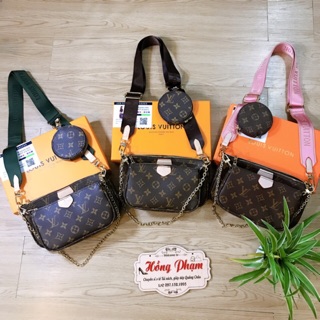 Sét túi 3 chi tiết  LV Ngọc trinh 3 màu quai hồng- nâu- xanh