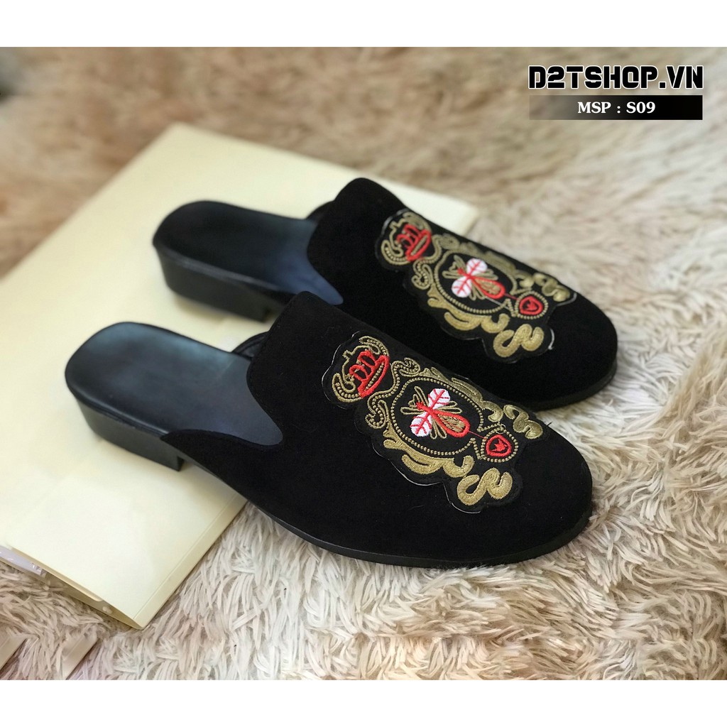 Giày sục nam (Giày lười không gót) nhung thêu ong đỏ giá rẻ S9 | BigBuy360 - bigbuy360.vn