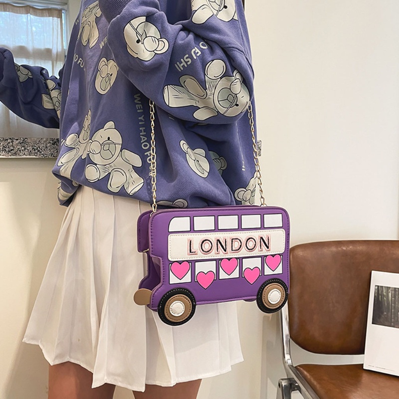 Túi Đeo Chéo Giả Da Thêu Hình Xe Buýt Đáng Yêu Dành Cho Nữ