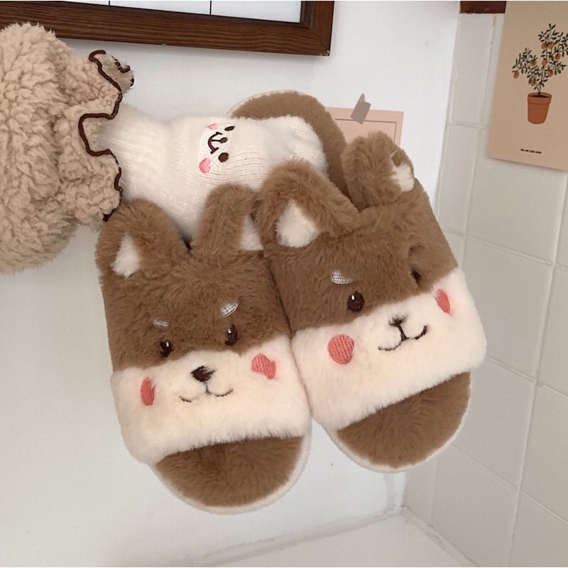 Dép bông đi trong nhà hình con gấu có tai màu nâu