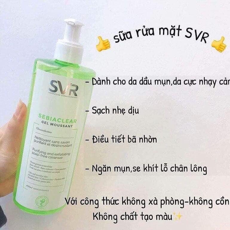 Sữa rửa mặt SVR Sebiaclear Gel Moussant cho da dầu mụn sạch sâu thông thoáng lỗ chân lông