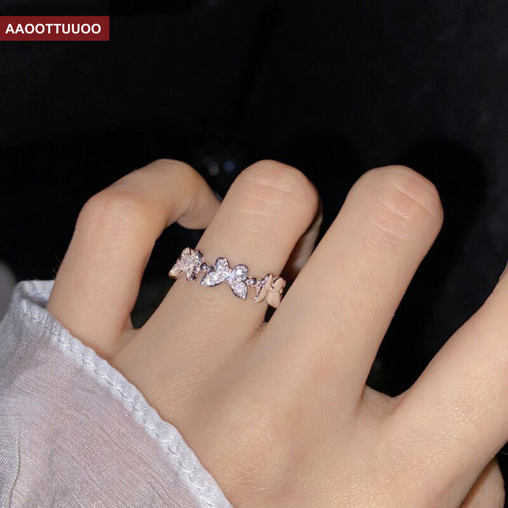 Nhẫn Hở Có Thể Điều Chỉnh Hình Bướm Đính Đá Xinh Xắn