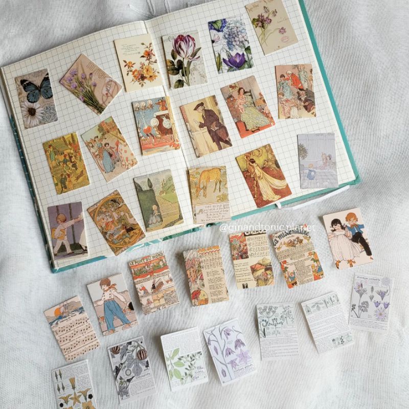 Thẻ trang trí giấy cứng cán bóng chủ đề vintage dùng trang trí bullet journal - ginandtonic