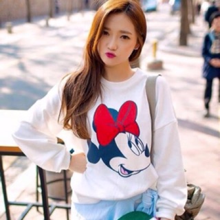 Áo nỉ sweater nam nữ mickey nơ đỏ