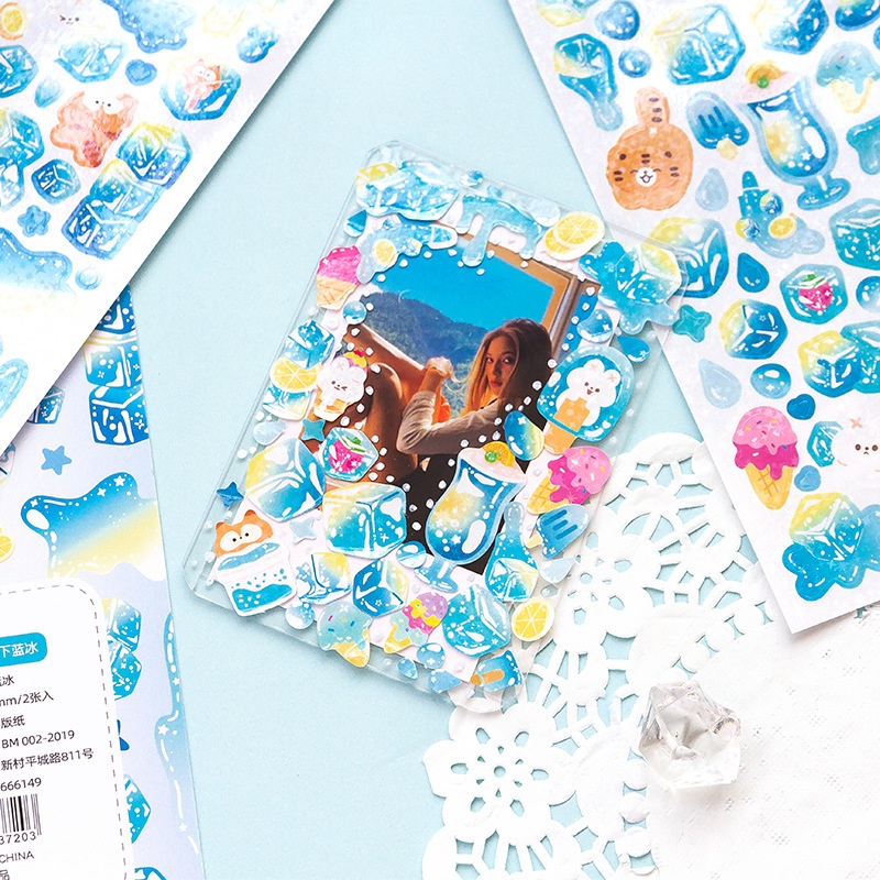 Bộ 2 tấm sticker Thỏ &amp; Hổ dễ thương hình dán Ice cube trang trí sổ tay toploader | BST139