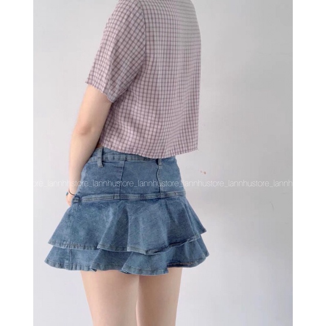 (sẵn m )Chân váy jeans đuôi cá xoè chữ A có quần trong | BigBuy360 - bigbuy360.vn