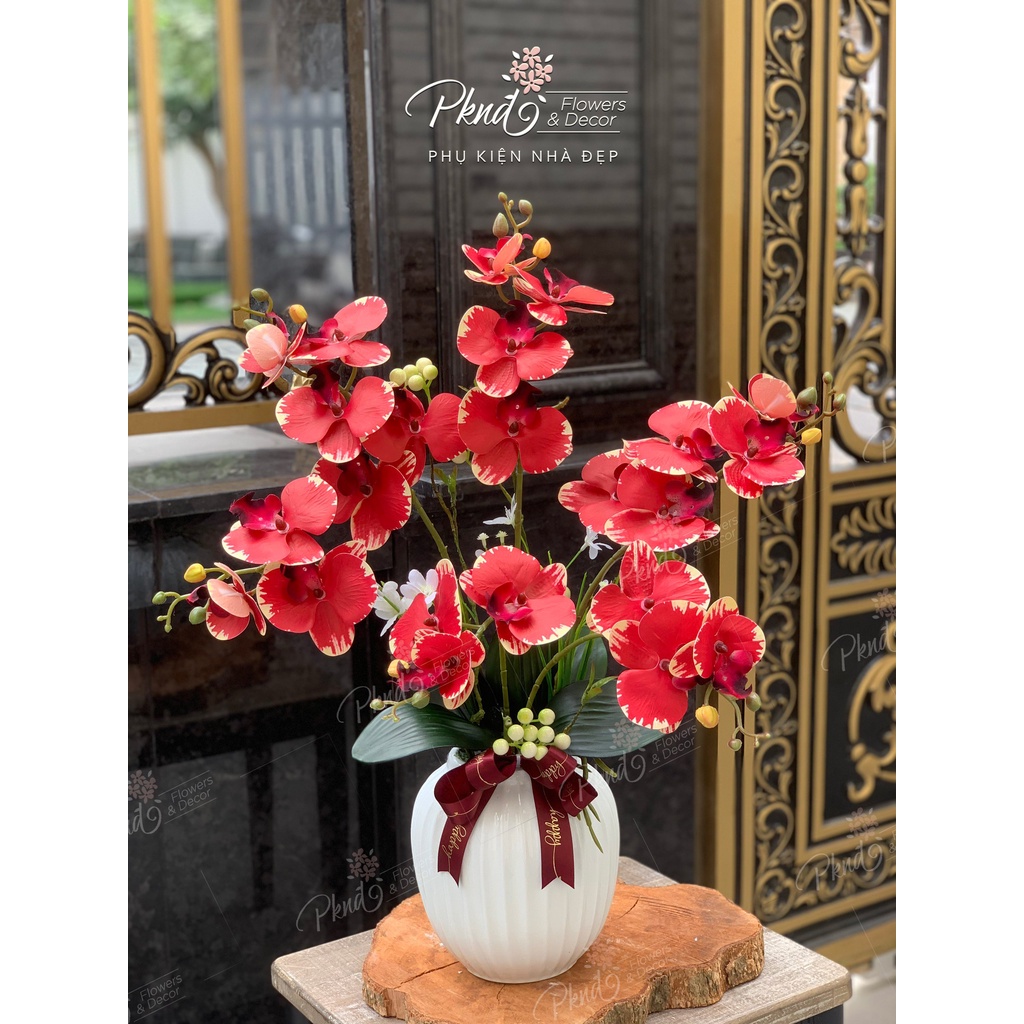 Bình hoa giả lan hồ điệp cao su trang trí phòng khách đẹp PKND FLOWERS &amp; DECOR