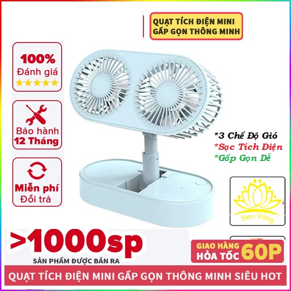 Quạt tích điện mini cầm tay để bàn nhỏ gọn 3 tốc độ gió FY050 có pin sạc đi kèm - senvangshop