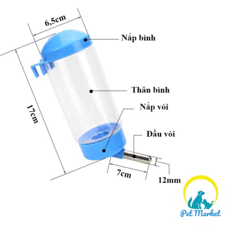 Bình nước treo chuồng cho chó mèo thú cưng 400ml (vòi uống nước tự động)