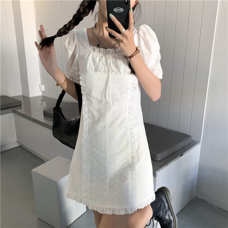 Đầm Tay Ngắn Dáng Chữ A Màu Trắng Thời Trang Mùa Hè Hàn Quốc Mới Cho Nữ | BigBuy360 - bigbuy360.vn