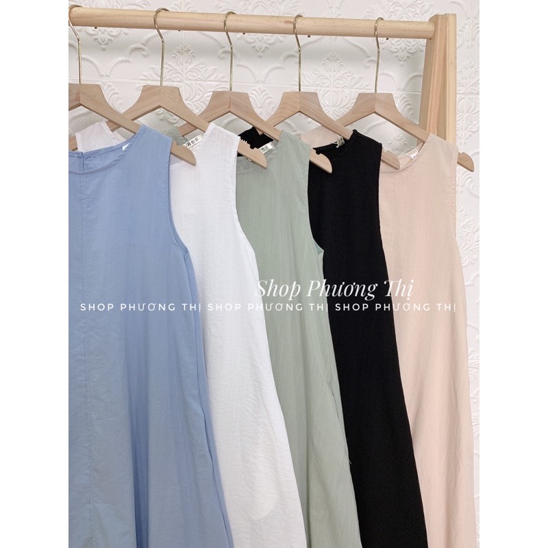 Váy ba lỗ suông chất thô trơn dáng xoè có túi - Đầm nữ maxi (hàng sẵn) | BigBuy360 - bigbuy360.vn