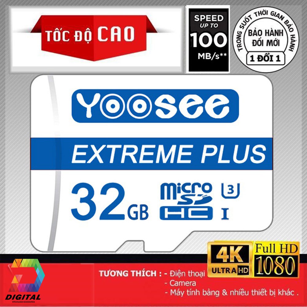 Thẻ Nhớ Microsdxc Yoosee 32GB Extreme Plus UHS-I U3 4K R90MB/S W40MB/S Chính Hãng