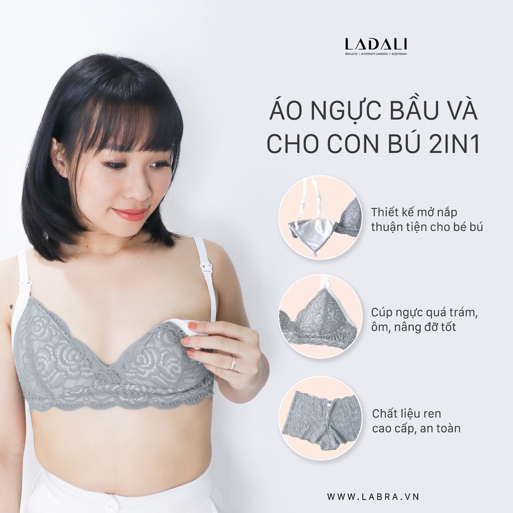 Áo ngực cho bé bú Ladali, áo lót sau sinh thiết kế bigsize chống tắc sữa, đồ lót không gọng S217 - Da, Xám