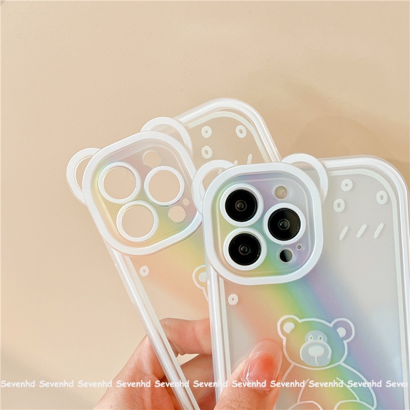 Ốp Điện Thoại Mềm Họa Tiết Tai Gấu Màu Cầu Vồng Cho iPhone 14 13 12 11 Pro Max Xs Max Xr X 6 6s Plus