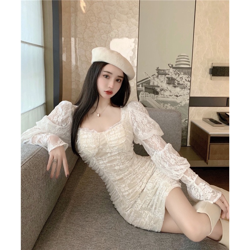 ĐẦMM REN BODY NHÚN TAY PHỒNG 2 LỚP QUẢNG CHÂU CAO CẤP