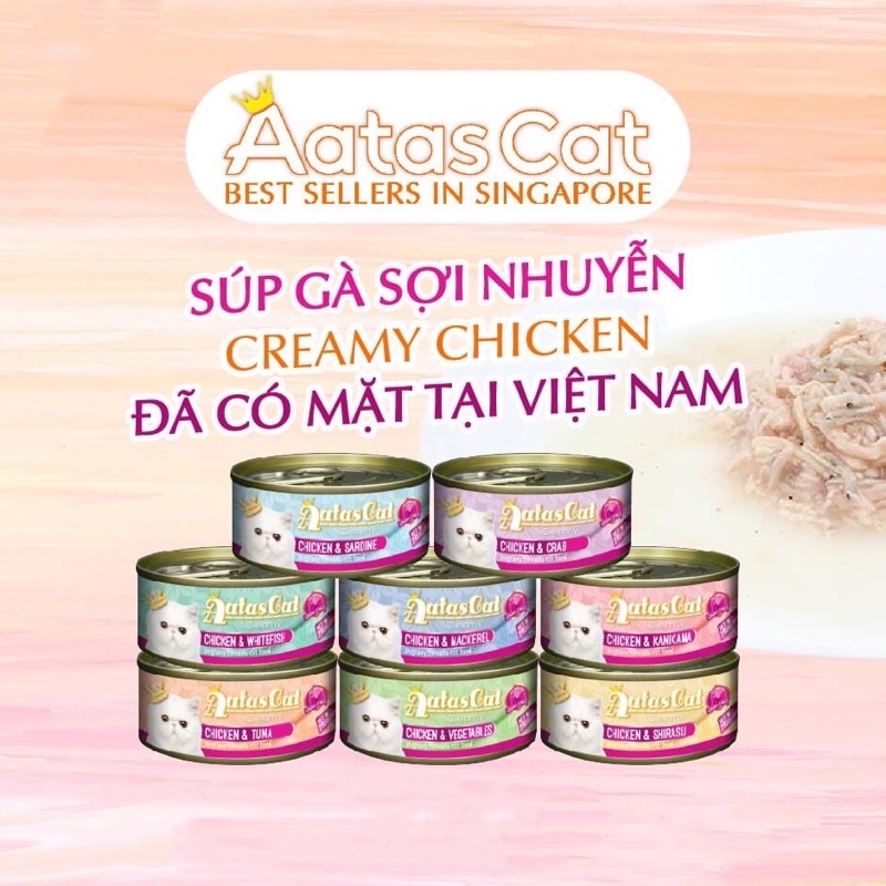 [AATAS MỚI] Súp gà sợi nhuyễn pate aatas cho mèo loại mới lon 80g nhiều vị thơm ngon chất lượng giá tốt nhất