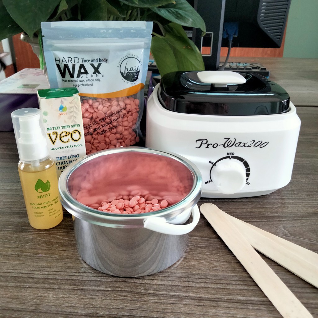 [NT Đủ bộ wax lông tại nhà cao cấp kèm mỡ trăn] Combo nồi nấu sáp wax lông bản Pro wax 200 cao cấp, sáp, mỡ chăn