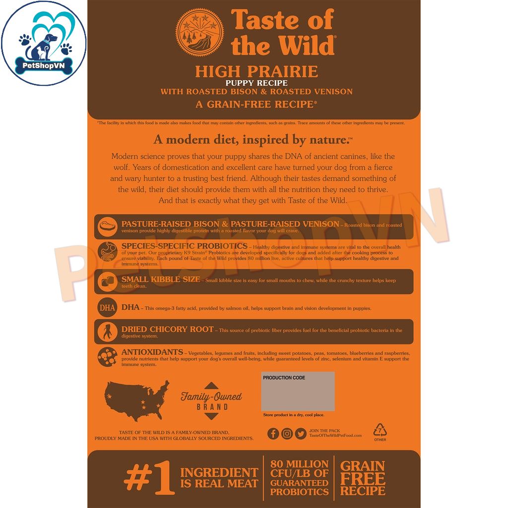 Thức Ăn Cho Chó Con Hạt TASTE OF THE WILD HIGH PRAIRIE PUPPY Vị Bò Rừng và Nai Nướng