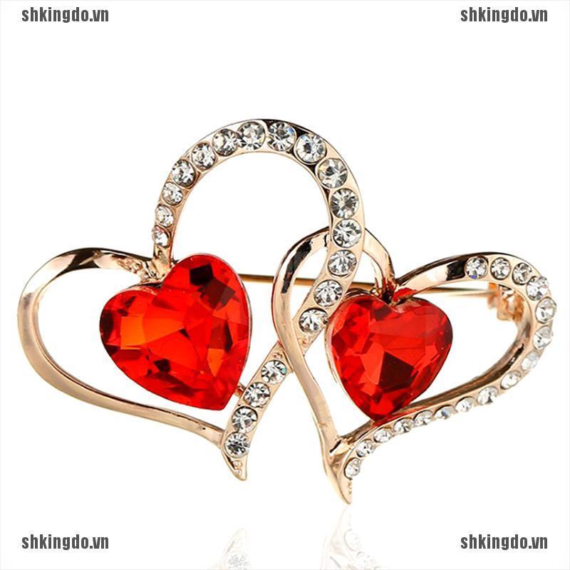 Trâm Cài Áo Hình Trái Tim Đôi Đính Pha Lê