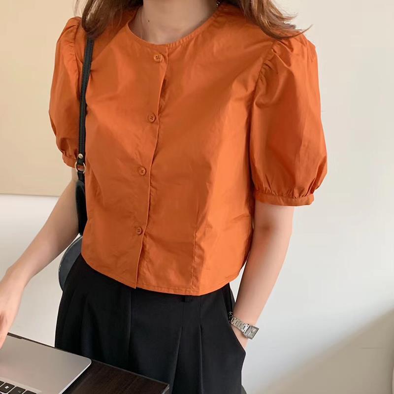 Áo Croptop Tay Ngắn Phong Cách retro Pháp Cho Nữ