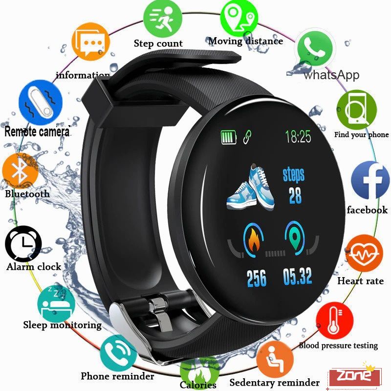 D18 Thông Minh Đồng Hồ Thể Thao Tập Thể Dục Tracker Huyết Áp Trái Tim Tỷ Lệ Màn Hình Smartwatch Không Thấm Nước Bluetooth Pedometer 'Zone