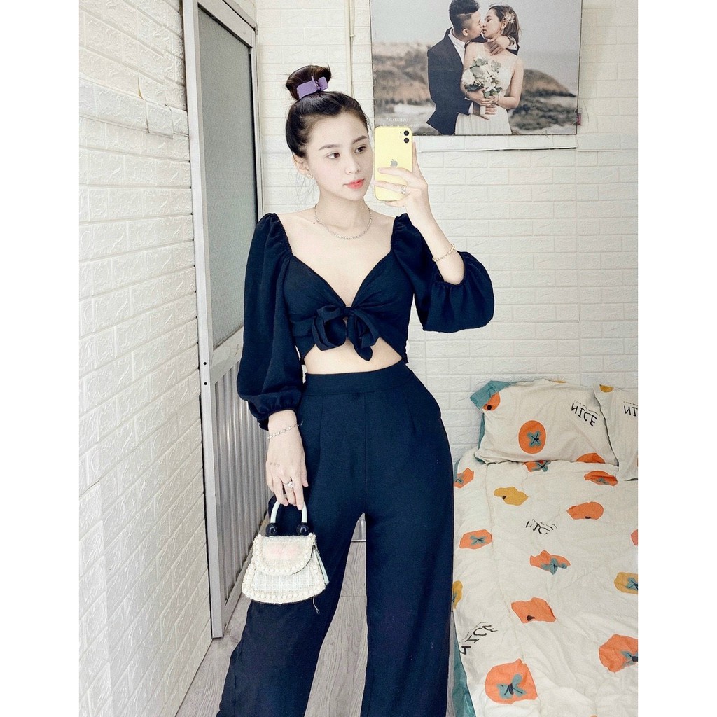 Set đũi tay dài quần ống xuống thắt nơ ngực siêu dễ thương TL05