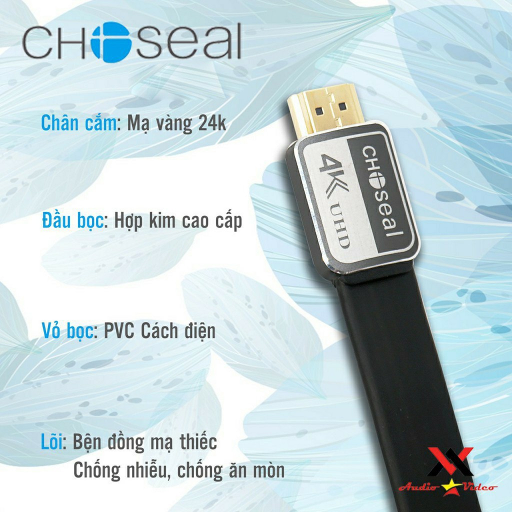 【Chính hãng】Dây Cáp dẹt 5m HDMI Choseal 2.0/4K Cao Cấp tốc độ cao, tivi,máy tính,mạ vàng,chuẩn full HD