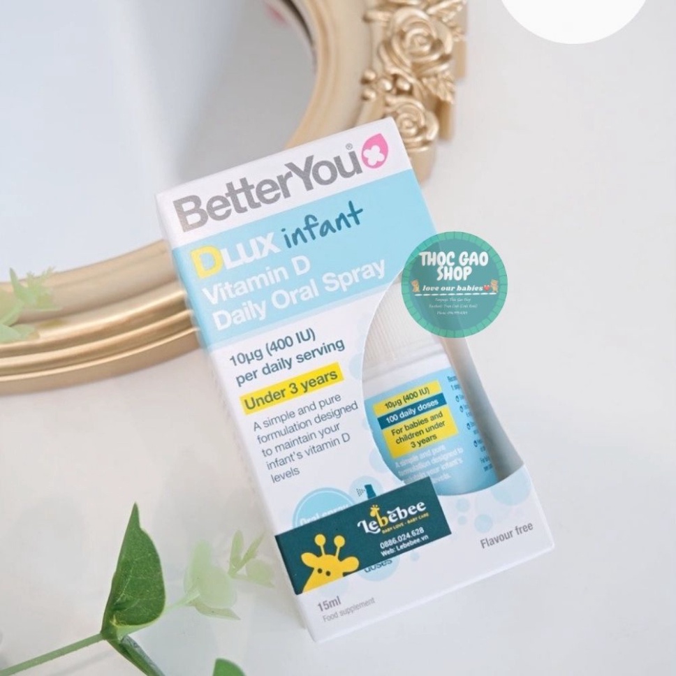 Vitamin D3 dạng xịt Dlux infant Better You 15ml Anh Quốc giúp phát triển hệ xương răng khoẻ mạnh
