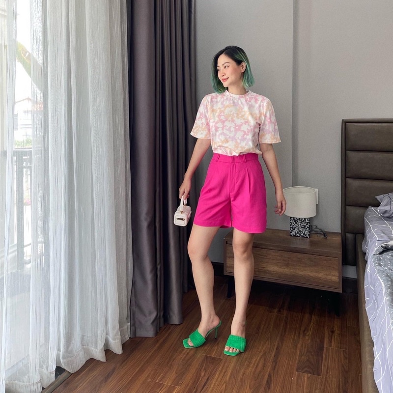 Quần short linen nữ. Hình thật shop chụp cận vải