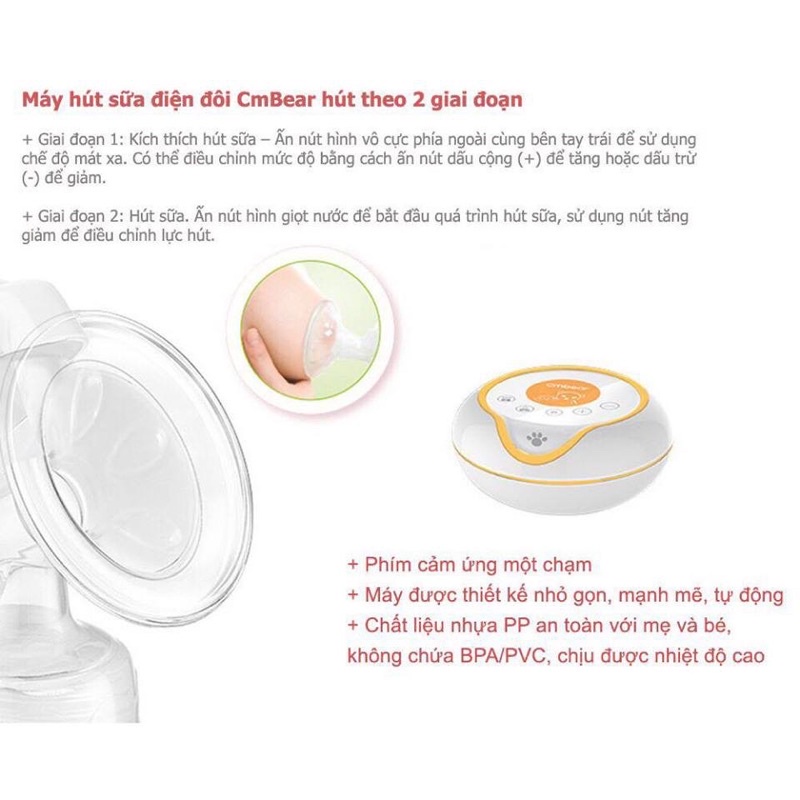 Máy Hút Sữa Điện Đôi CmBear Có Chế Độ Massage Và 9 Cấp Độ Hút