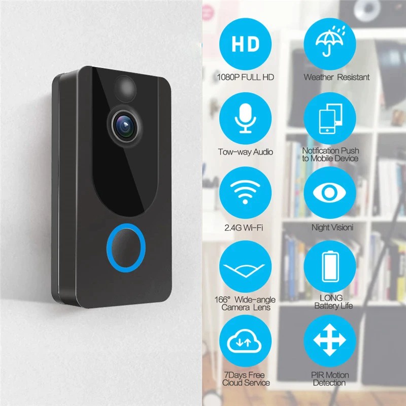 Chuông cửa không dây chống nước, Chuông cửa không dây Thông Minh Camera wifi EKEN V7 cao cấp